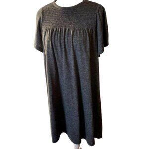 Loft Gray Soft Comfy T-Shirt Smocked Shift Mini Dress Size Small #0352